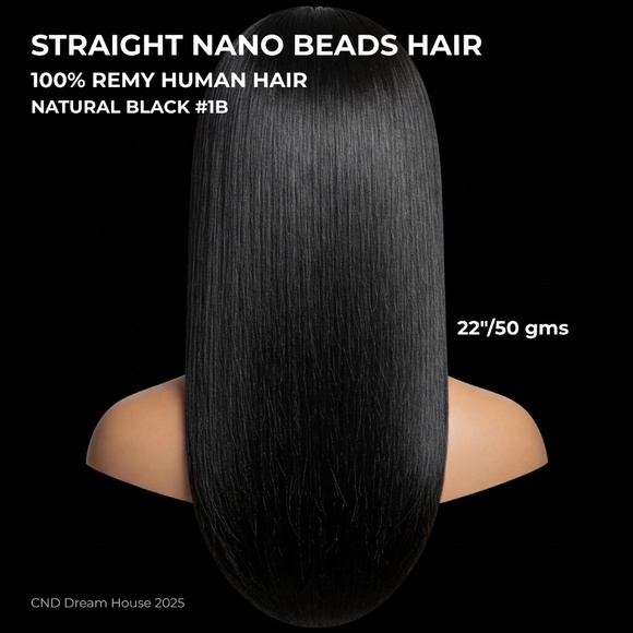 22“ Nano beads Hair Extensions | natural black | Straight | 100% Remy Human - Picture 1 of 6